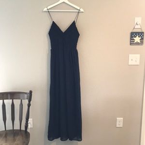 Navy floor length bridesmaids dress
